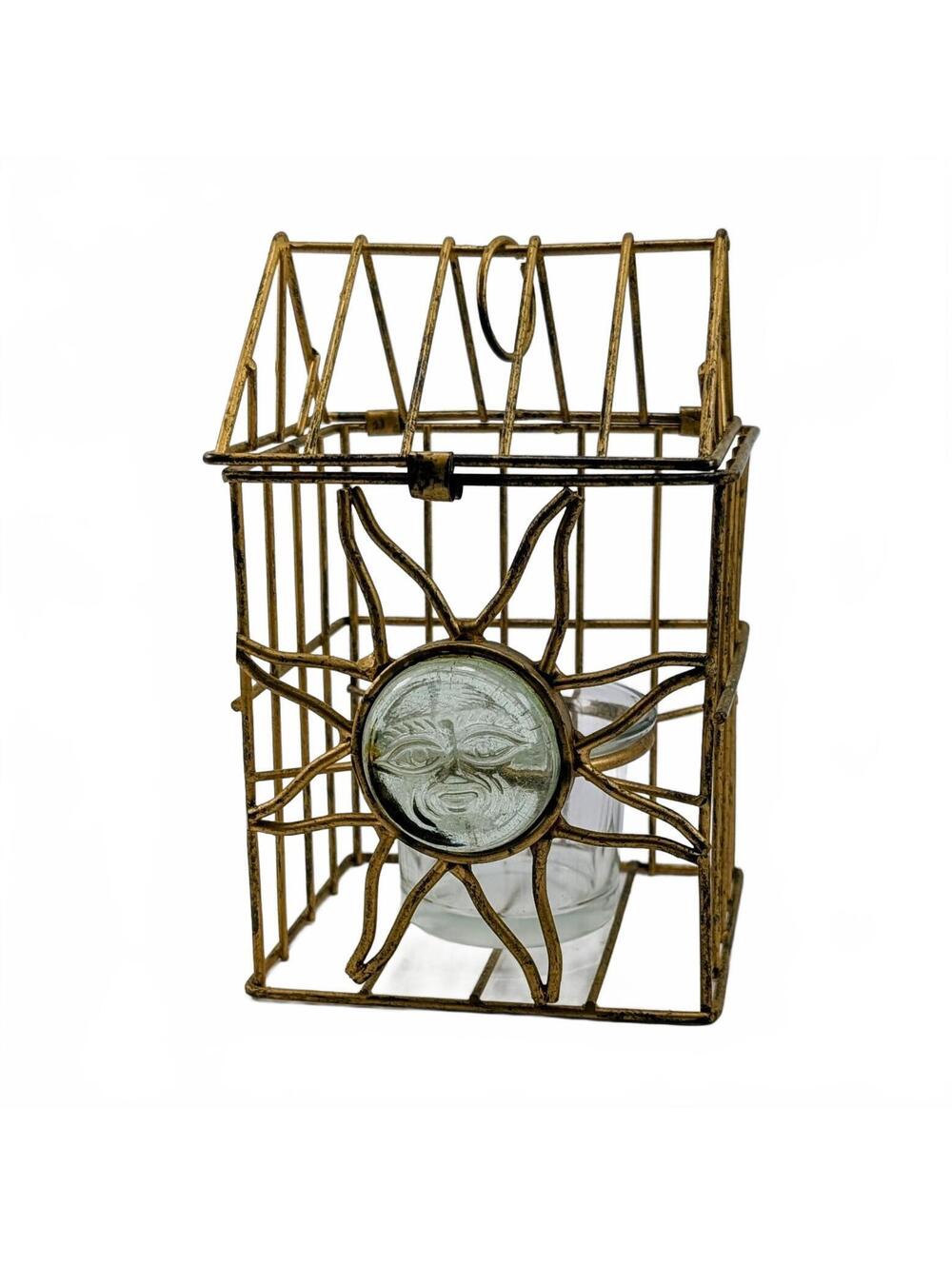 Vtg Celestial Sun Face Caged Candleholder